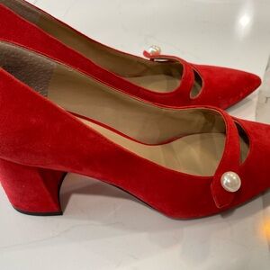 Ann Taylor Red Suede Pumps with Pearl Detail Sz 8M